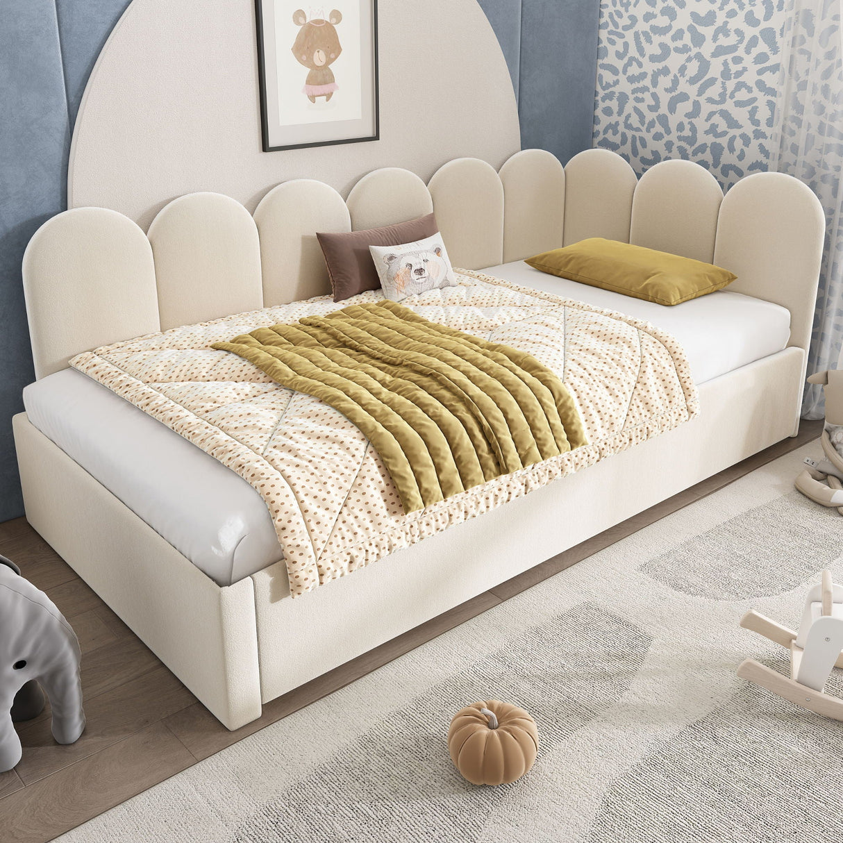 Upholstered Daybed With Metal Slatted Base