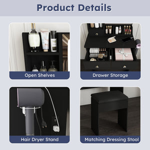 Modern Small Vanity Desk With 3 LED Lighting Modes, 3 Drawers