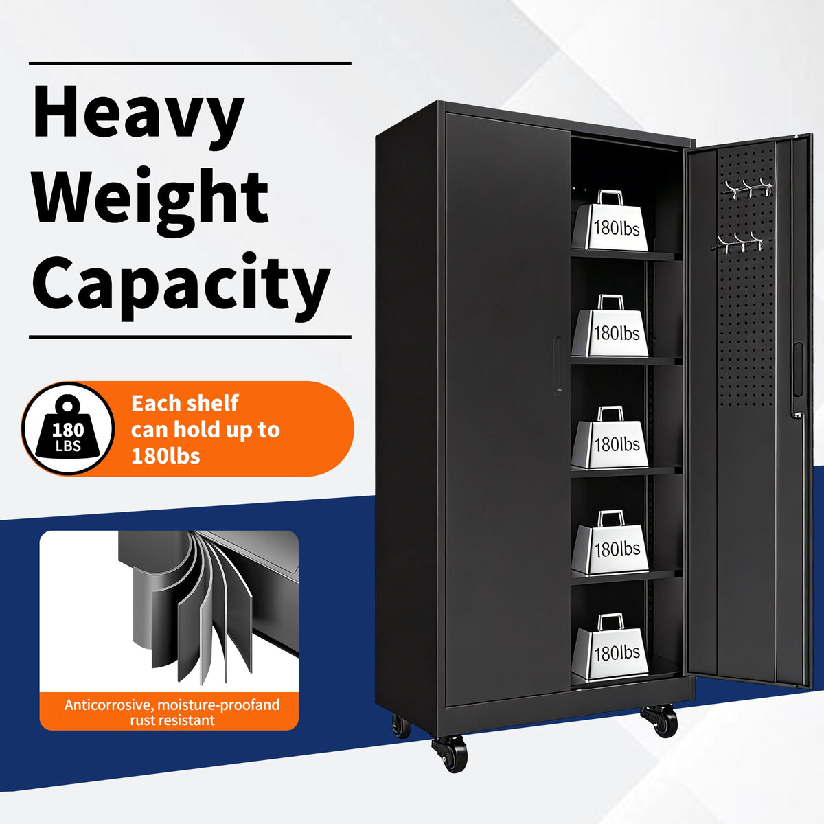 Heavy Duty Metal Storage Cabinet with Doors and Wheels