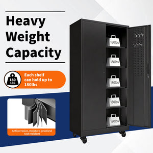 Heavy Duty Metal Storage Cabinet with Doors and Wheels