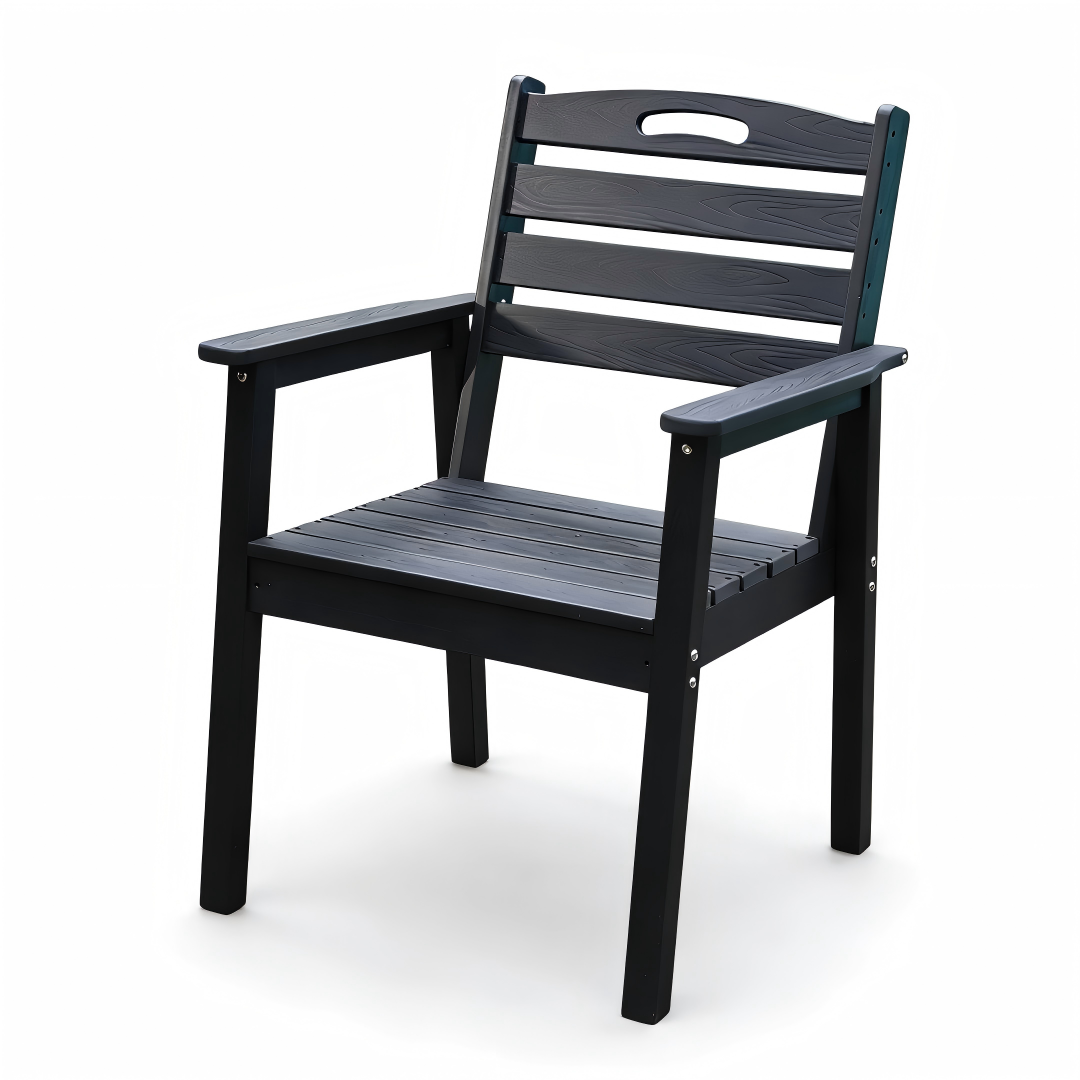 HDPE Outdoor Terrace Dining Chair Set of 2, low maintenance - for gardens, backyards and decks - Black (backrest)