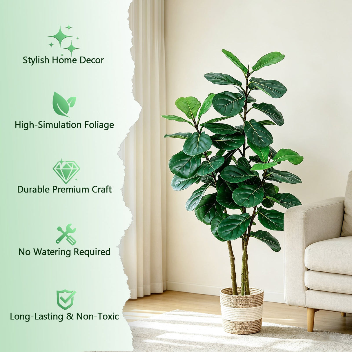 Artificial Fiddle Leaf Fig Tree 5FT with Planter