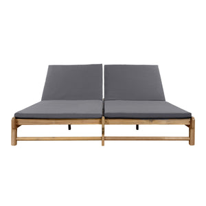 Light Teak Acacia Wood Double Chaise Lounger Set