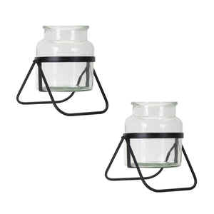 Modern-Jar-Vase-in-Meatl-Stand-(Set-of-2)-Vases