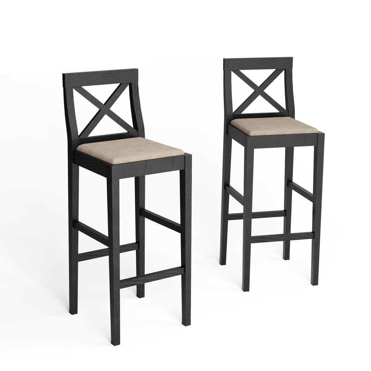 Bar Chair Counter Height Stool with Backrest Black Set of 2