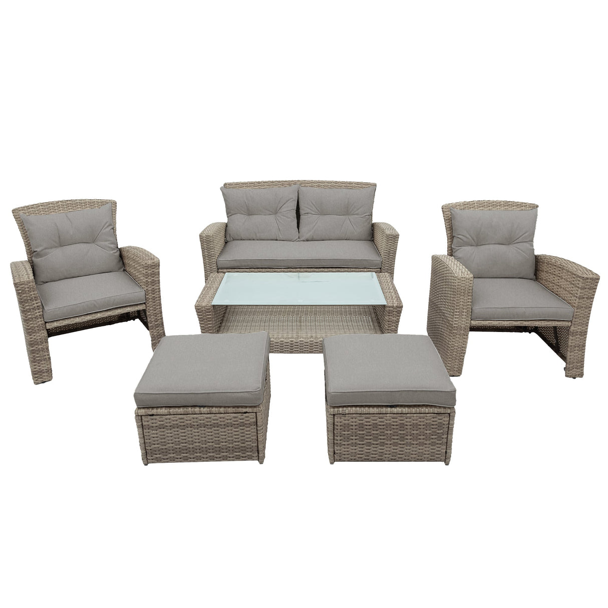 U-Style Patio Furniture Set - 4 Piece Outdoor Conversation Set with Ottoman and Cushions
