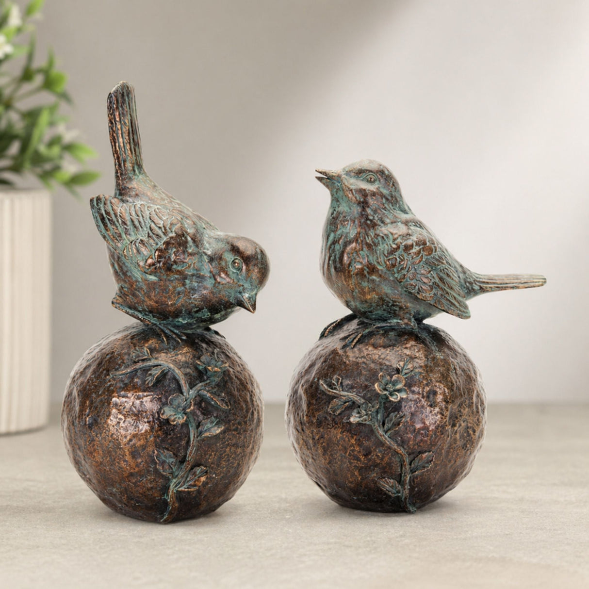 Perched Bird on Orb with Bronze Finish (Set of 2)