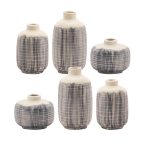 Mini-Terra-Cotta-Bud-Vase-with-Navy-Criss-Cross-Pattern-(Set-of-6)-Vases
