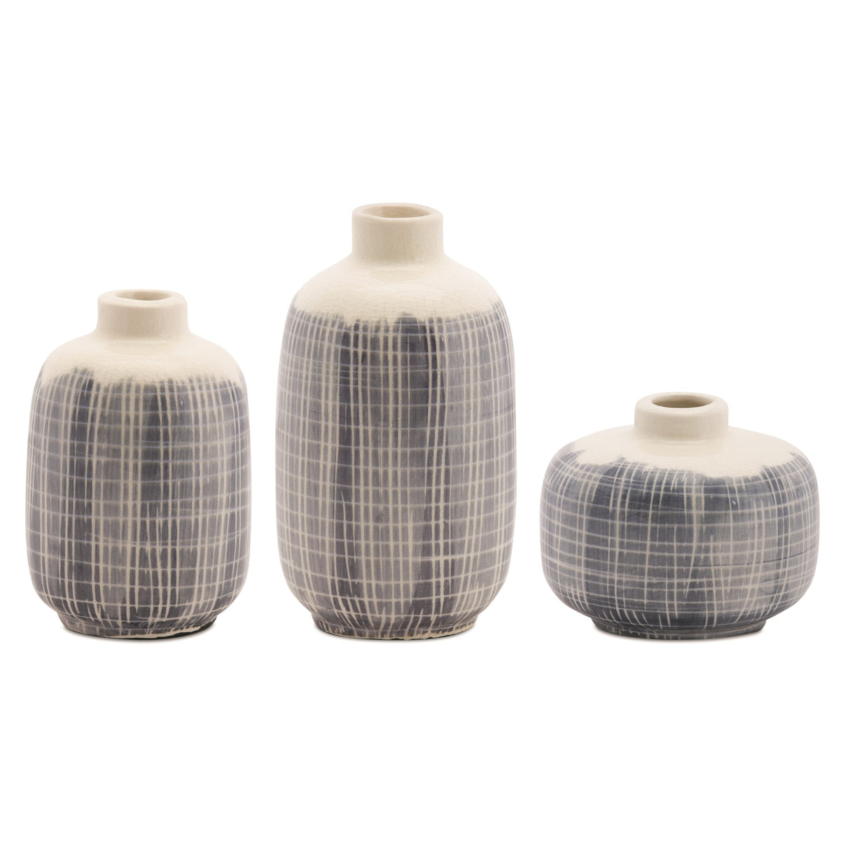 Mini Terra Cotta Bud Vase with Navy Criss Cross Pattern (Set of 6)