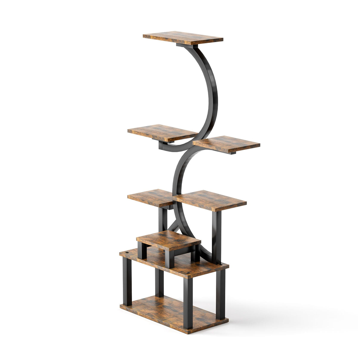 8 Tier Indoor Plant Stand With 5 Grow Lights - Rustic Brown