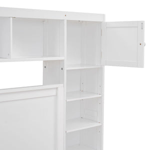 Bed With All In One Cabinet, Shelf And Sockets, Twin Long Trundle