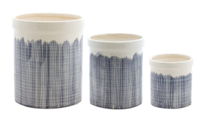 Terra-Cotta-Crock-with-Navy-Criss-Cross-Pattern-(Set-of-3)-Decorative-Objects