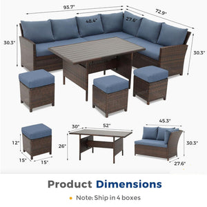 7 Piece Patio Dining Set With Cushions, Modular Sectional Sofa & Storage Table