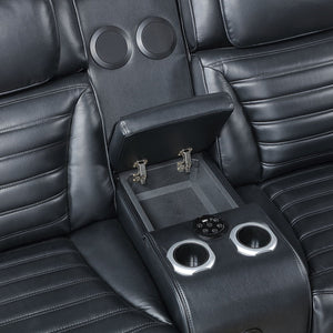 Ephron - Power Motion Loveseat With Console, Power Headrests, LED & Speakers - Black