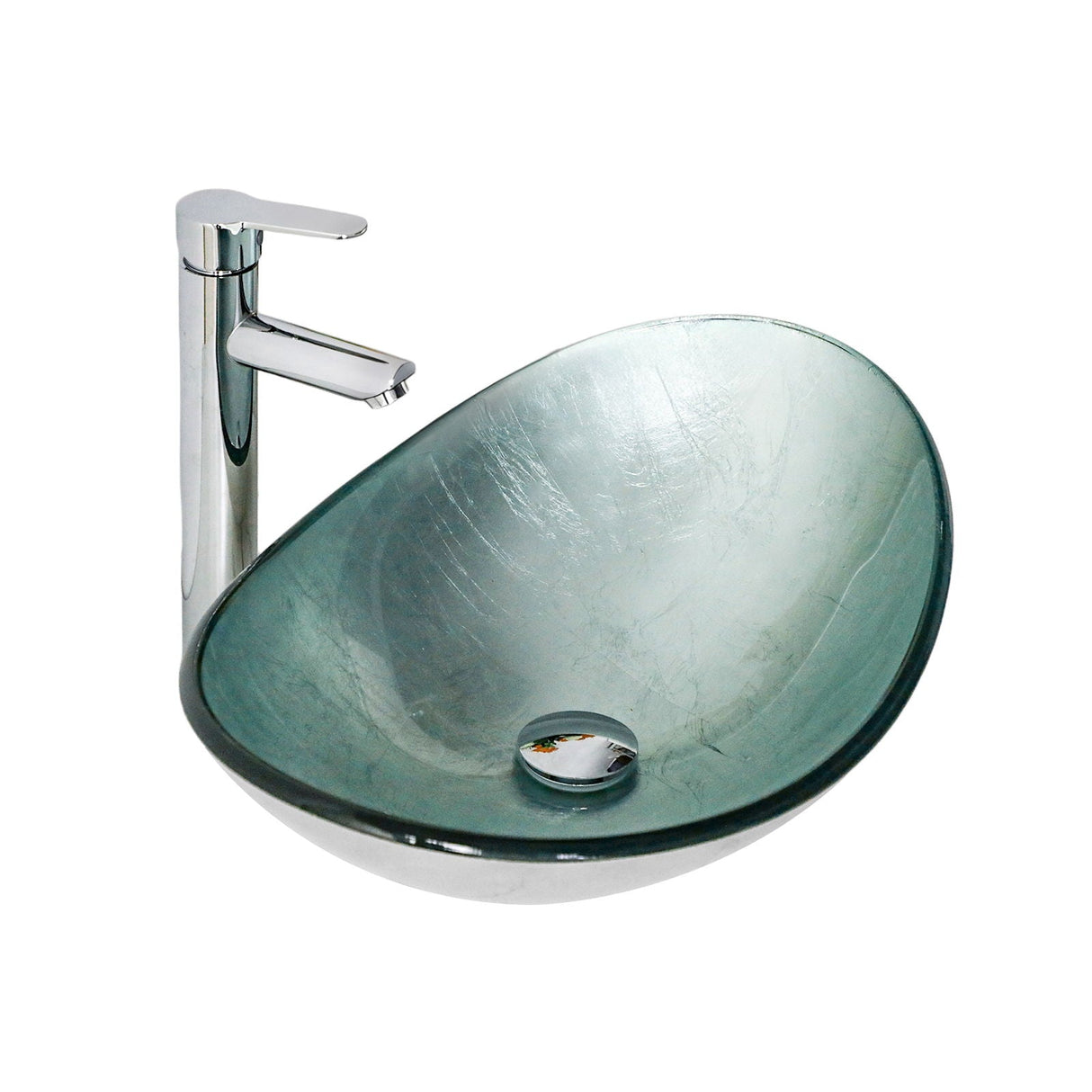 Tempered Glass Vessel Sink With Boat Shape Pop-Up Drain