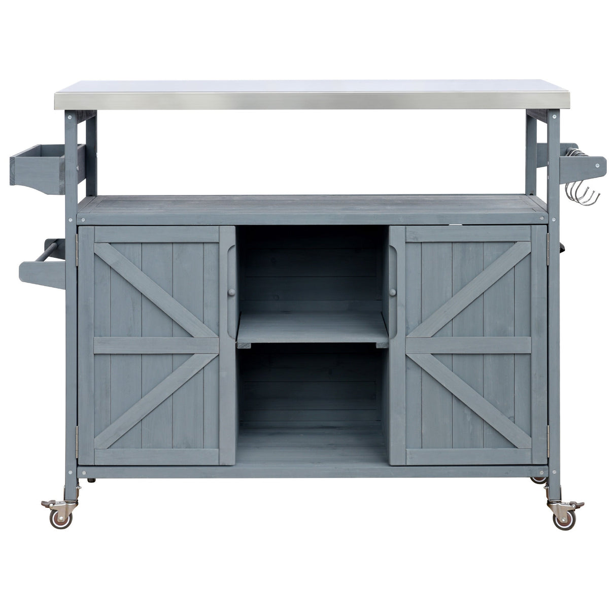 K&K Outdoor Kitchen Island, Rolling Bar Cart & Storage Cabinet