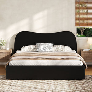 King Size Upholstered Platform Bed with Wooden Slats