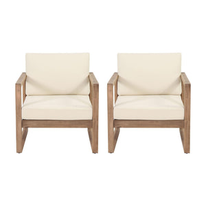Outdoor Acacia Wood Patio Club Chair, Wood Patio Furniture, Waterproof Thick Cushion Deep Seating For Porch - Brown Wash / Beige