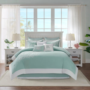 Oversized Cotton Jacquard Comforter Set Aqua Queen