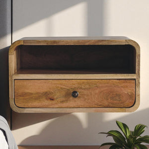 Large Floating Bedside, 1 Drawer, 1 Open Slot, Oak-ish