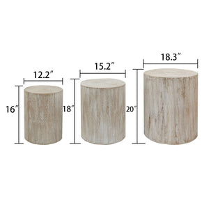 Set of 3, Rounded Wood Coffee Tables, End Tables, Plant Stands,Decorative Accent Pieces - Whitewashed Wood Finish