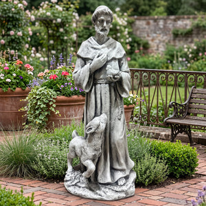 Magnesium Oxide Saint Statue With Lamb Weatherproof Religious Sculpture