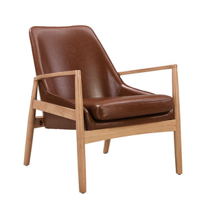 U-Can PU Leather Accent Chair Set of 2 Mid-Century Modern Armchair with Solid Wood Frame