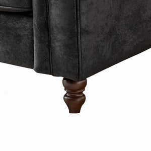 Chesterfield Sofa, High Tech Fabric Roll Armrest, 3 Seater Mid Century Modern Couch - Black