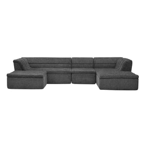 U-Shaped Modular Sectional Sofa With Chaise And Movable Ottoman With Wave-Shaped Armrest