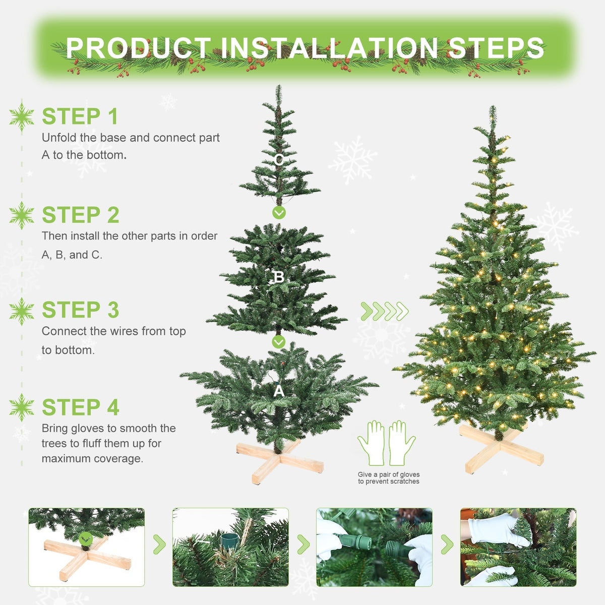 7ft Pre-Lit Christmas Tree with 400 Warm Lights - Rustic Wooden Base