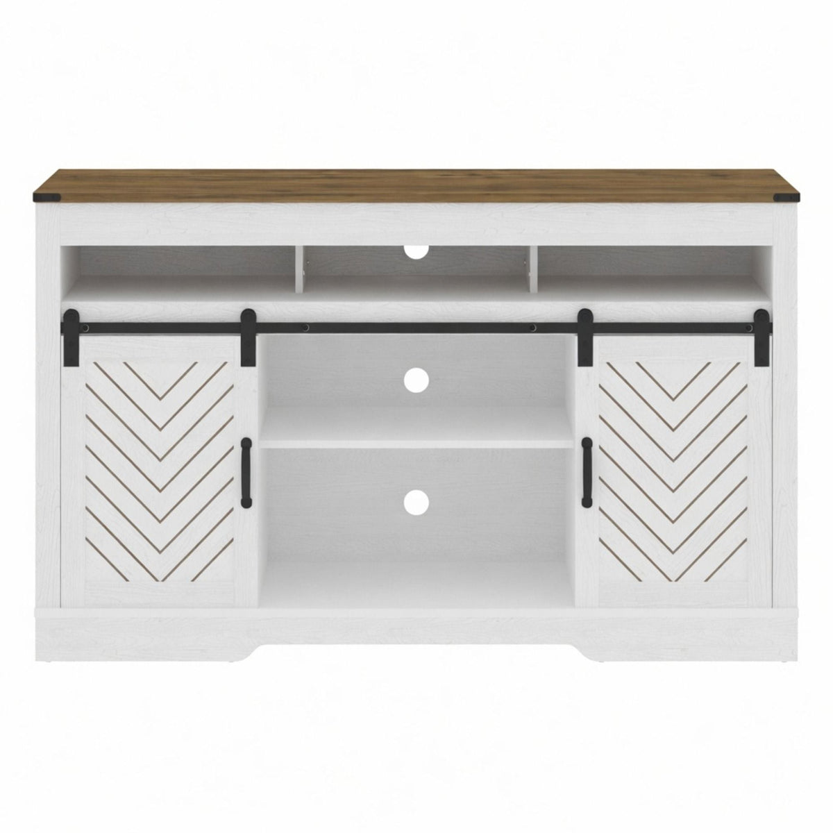 TV Stand With Sliding Barn Doors And Adjustable Storage - White / Oak