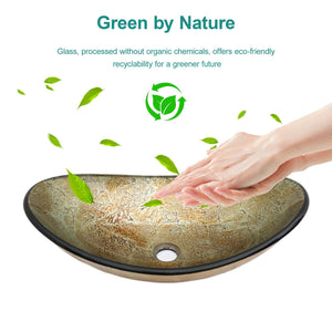 Tempered Glass Vessel Sink With Boat Shape Pop-Up Drain