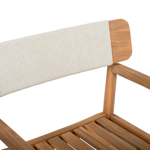 Creative Braided Acacia Wood Outdoor Dining Chairs with Armrests – Set of 2