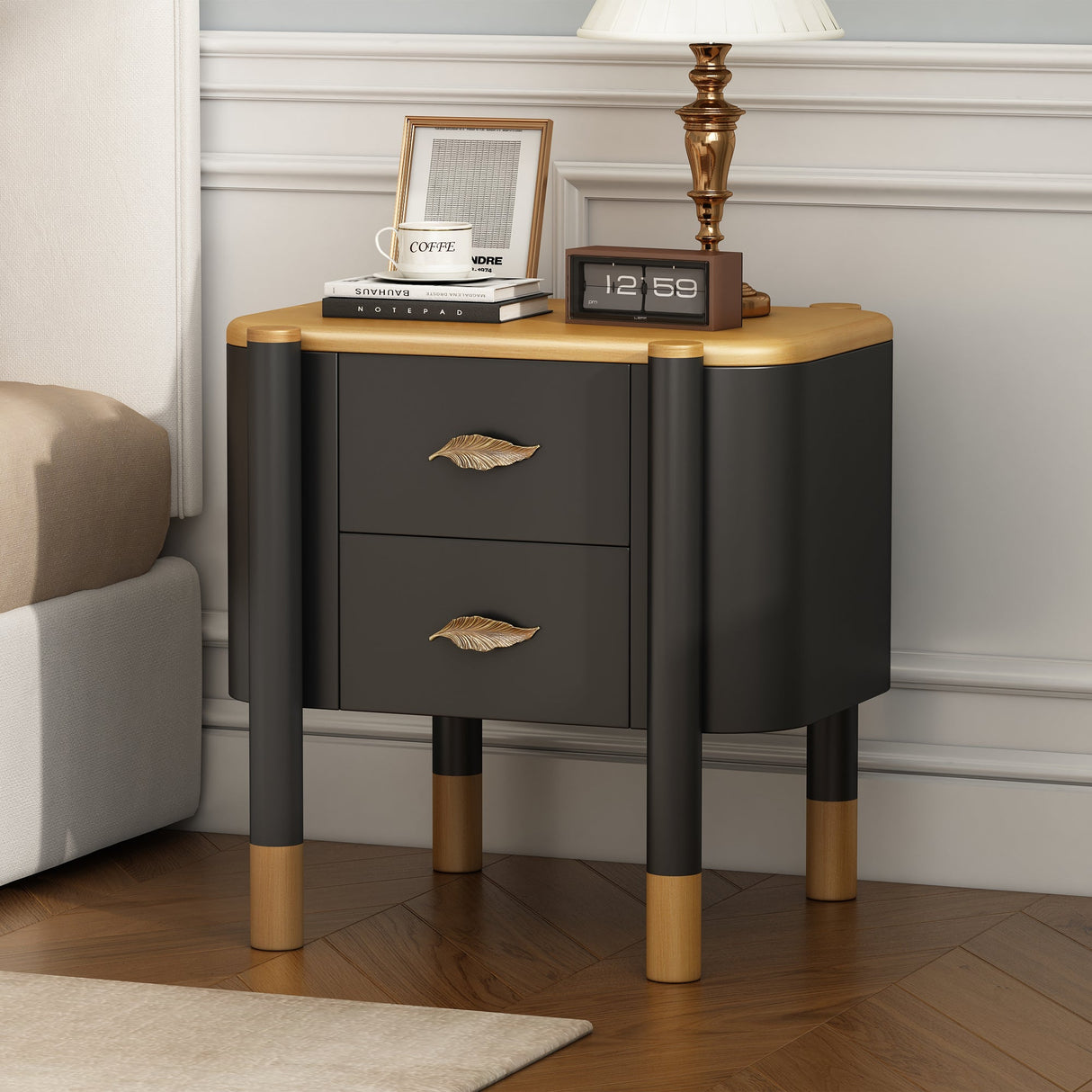 Contemporary 2 Drawers Nightstand with Curved Profile Design