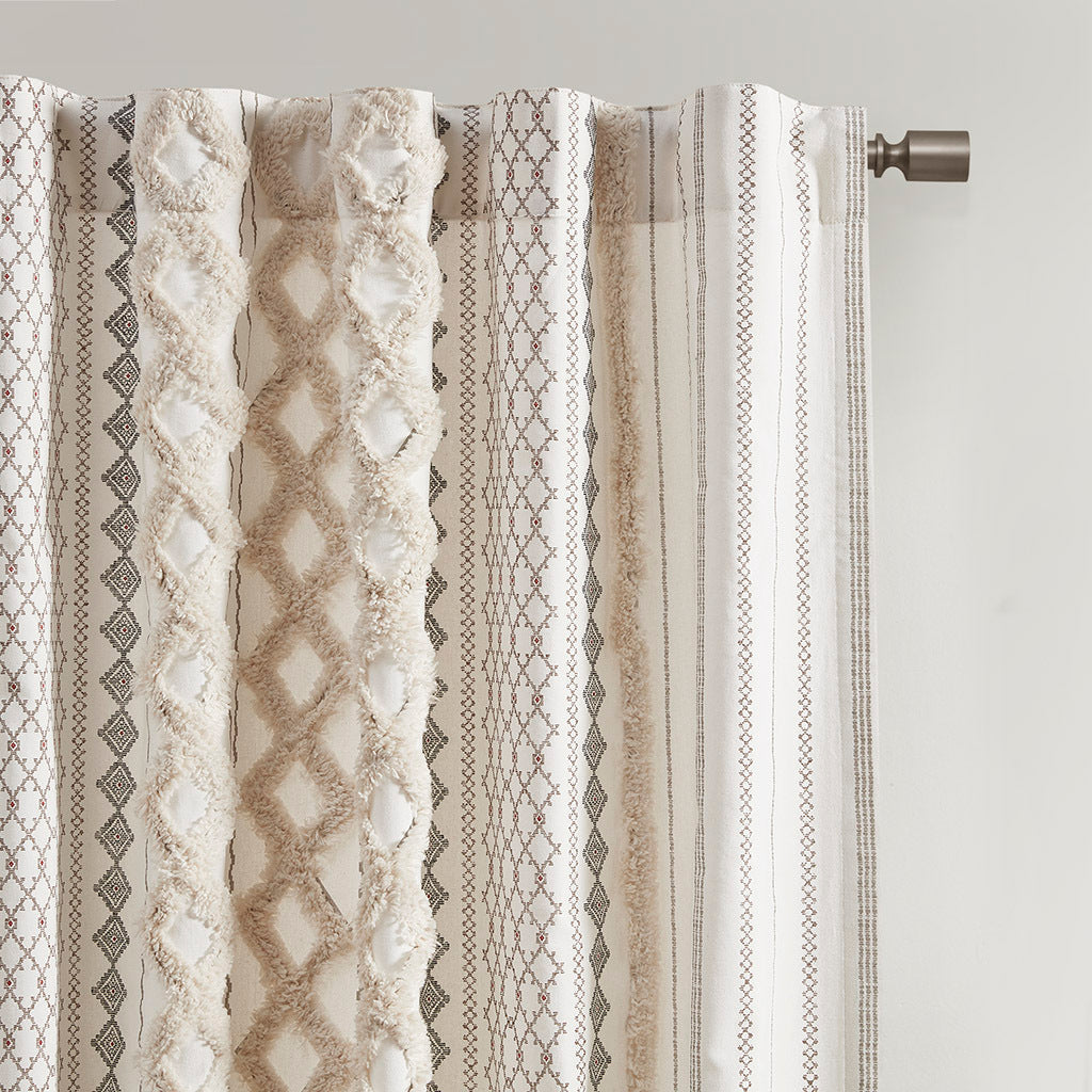 Cotton printed curtain panel with chenille stripe and lining
