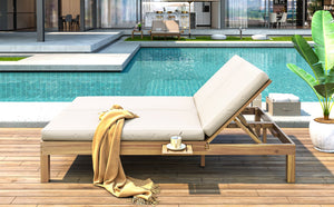 TREXM 5-Position Adjustable Backrest Double Chaise Lounge Outdoor