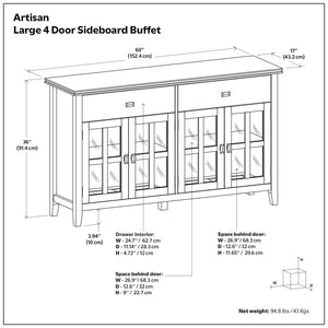 Artisan - Large 4 Door Sideboard Buffet - Dark Chestnut Brown
