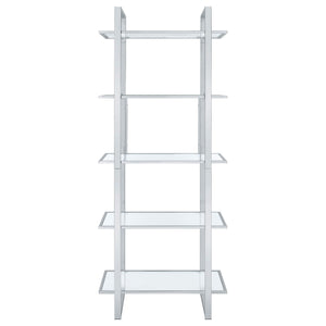 Hartford 79-inch 5-shelf Glass Bookshelf Chrome