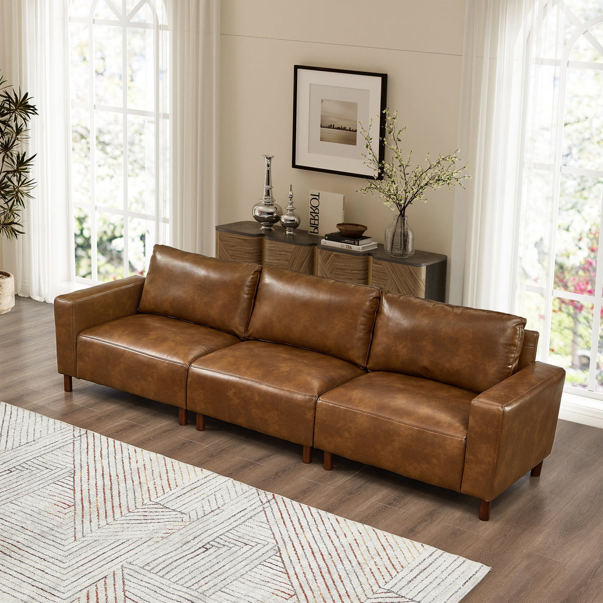 112" Luxury PU Leather Sofa for Living Room