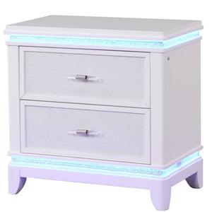 Opium - 2 Drawer Nightstand With LED Lights - White
