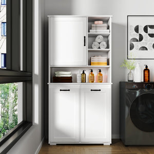 Laundry Cabinet with Doors and Shelf, Tilt-Out Laundry Hamper, Multiple Storage Space