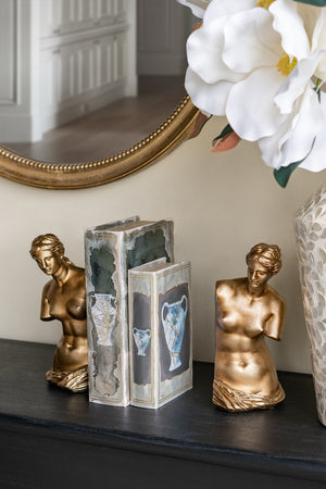 Set of 2 4.5x5x10' Venus de Milo Bust Bookends with Gold Finish
