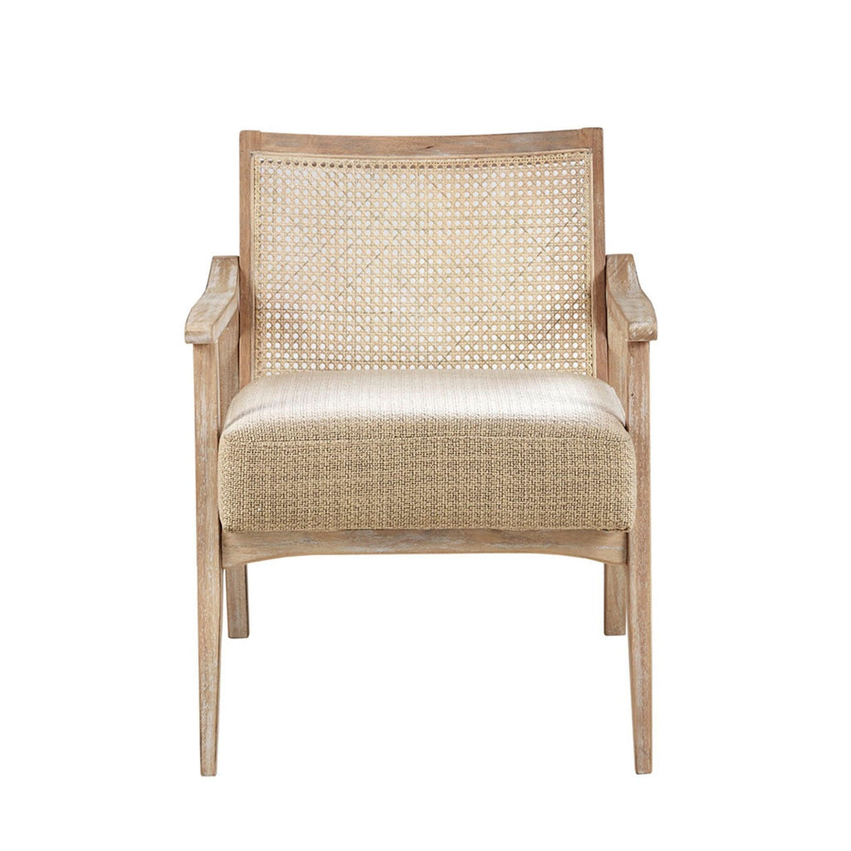 Chair With Cane Inset Back And Upholstered Seat - Light Brown