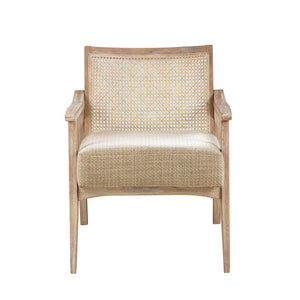 Chair With Cane Inset Back And Upholstered Seat - Light Brown