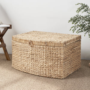 Rectangular Curve Water Hyacinth Woven Wicker Trunk with Handles
