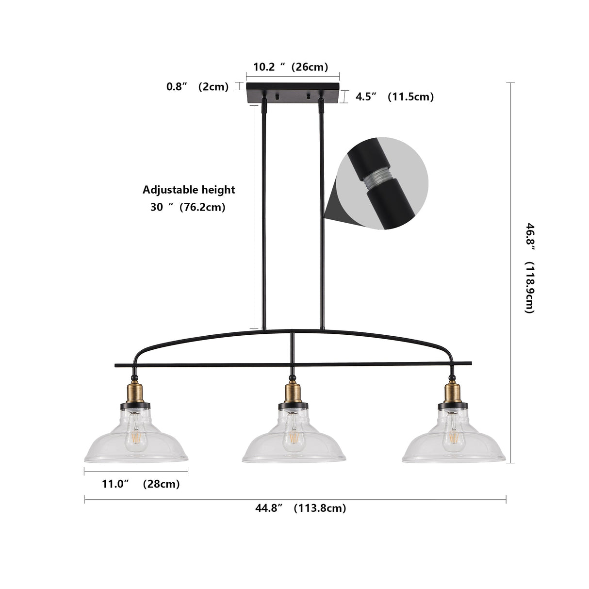 Industrial 3-Light Pendant Chandelier with Clear Glass Shades