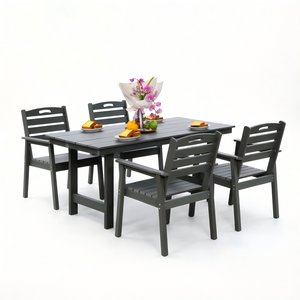 HDPE outdoor patio dining set, one table and four chairs. The outdoor dining furniture has sunshade holes and is suitable. It is suitable for lawns, gardens, backyards, and pool sides.Grey,Waterproof