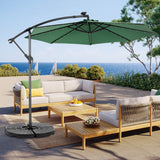 10ft-Solar-LED-Offset-Hanging-Market-Patio-Umbrella--(-Dark-green-)(No-Base)-Umbrellas-&-Sunshades
