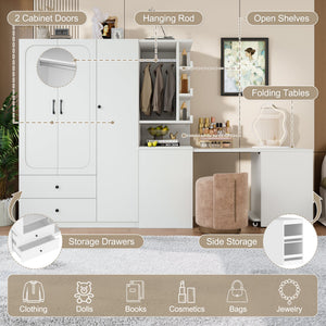 Multifunctional Wardrobe with 2 Doors and Convertible Desk