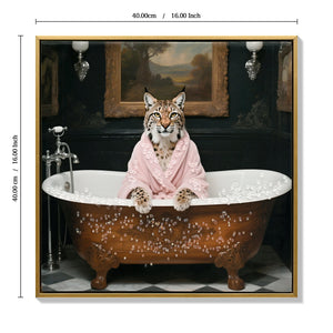 Tiger in Bathtub Wall Art Print Poster, Bathroom Decor Posters Prints for Restroom Home Picture Painting Artwork Gallery 1 (Tiger, 16 x 16 inches, Wood Frame)
